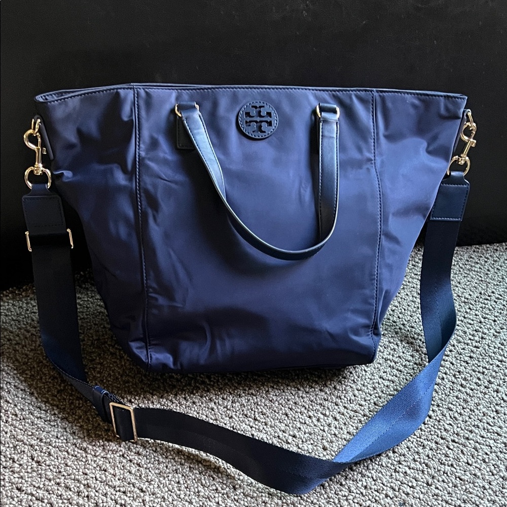 Tory Burch Navy Blue Nylon Tote Bag